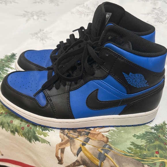 Air Jordan 1 Mid Men’s Black and Blue Sneakers - Picture 9 of 12